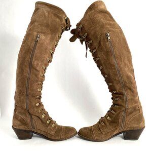 JEFFREY CAMPBELL FOR FREE PEOPLE "Joe" Lace up Over the Knee Suede Boots Women 9